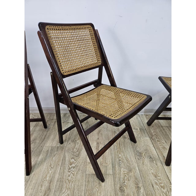 Folding Wooden Chairs with Raffia, 1970s, Set of 4 For Sale - Image 16 of 17