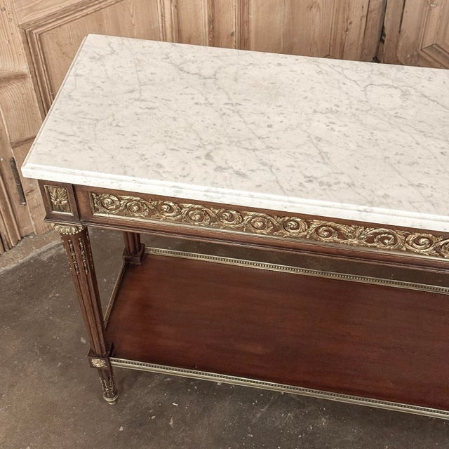Antique French Louis XVI Mahogany Console Sofa Table With Carrara Marble For Sale - Image 16 of 18