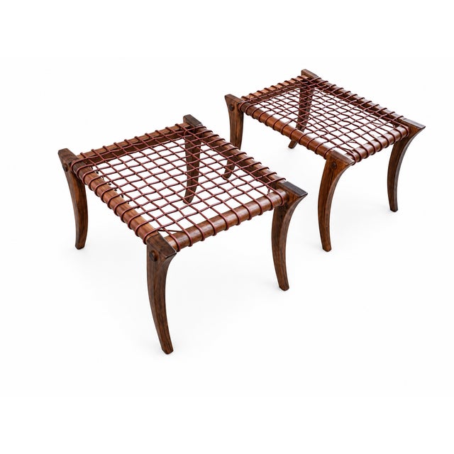 1990s Vintage Solid Walnut Klismos Ottomans- Pair For Sale - Image 5 of 6