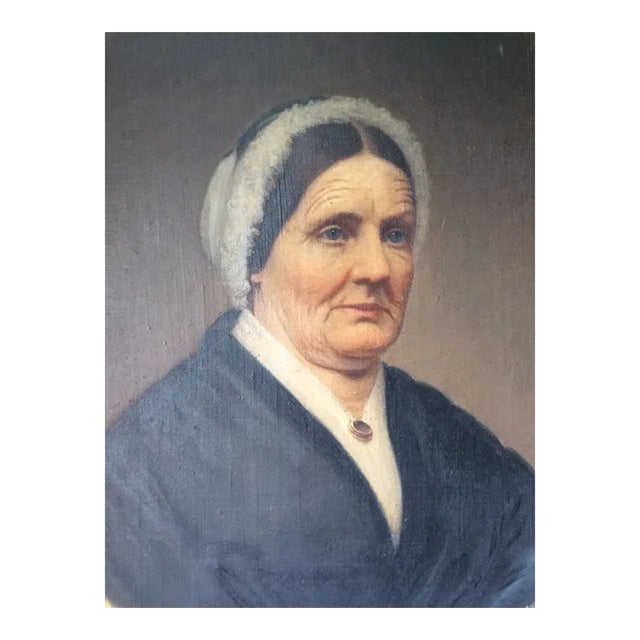 Antique Primitive Oil Painting, Portrait of a Lady in Lace For Sale