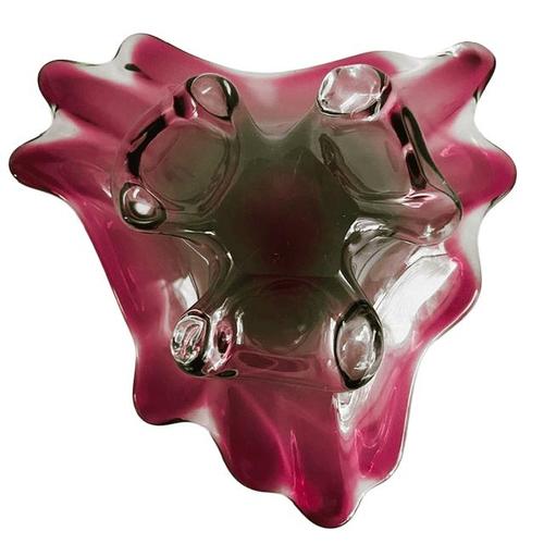 Mid 20th Century Vintage Bohemian Glass Pink and Green Glass Bowl by Josef Hospodka for Chřibská, 1960s For Sale - Image 5 of 6