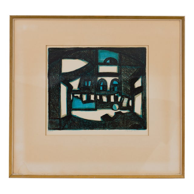 Max Gregor Carlsson, Edition 45/250 Modernist Architectural Composition, 1960s, Lithograph For Sale