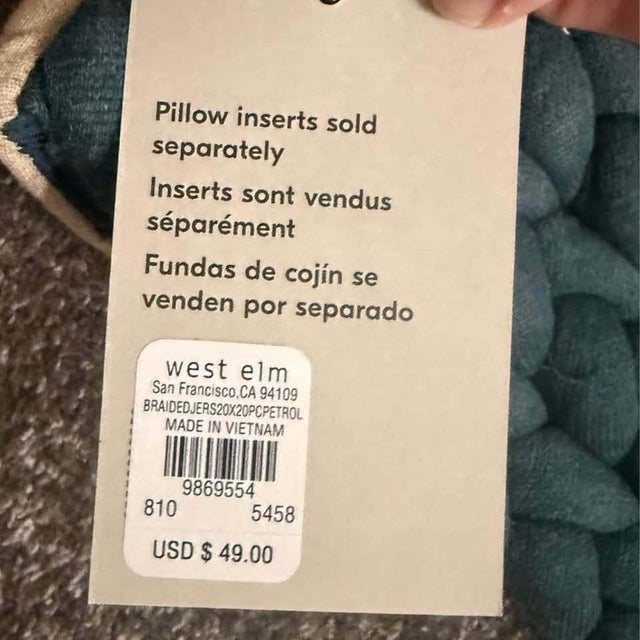 West Elm New With Tags 20”x20” West Elm Braided Jersey Pillow Cover Teal For Sale - Image 4 of 6