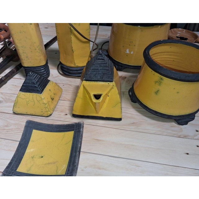 Ceramic Art Deco Desk Set in Yellow and Black Crackled Ceramic, 1930s, Set of 7 For Sale - Image 7 of 9