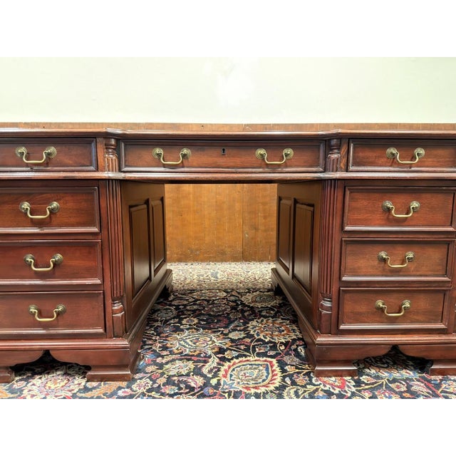 English Chesterfield Desk with Green Leather Top For Sale - Image 10 of 18