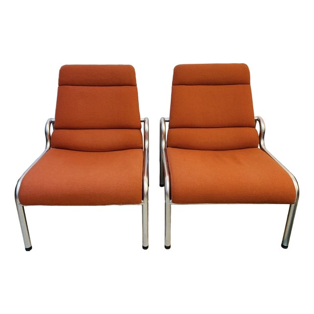 Metal and Wool Lounge Chairs by Martin Stoll, 1980s, Set of 2 For Sale
