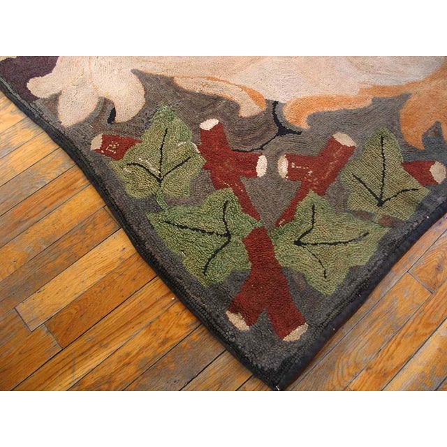 1930s 1930s Ivory Floral Art & Crafts Antique American Hooked Rug 5'6" X 5'8" Handknotted Wool Carpet For Sale - Image 5 of 5