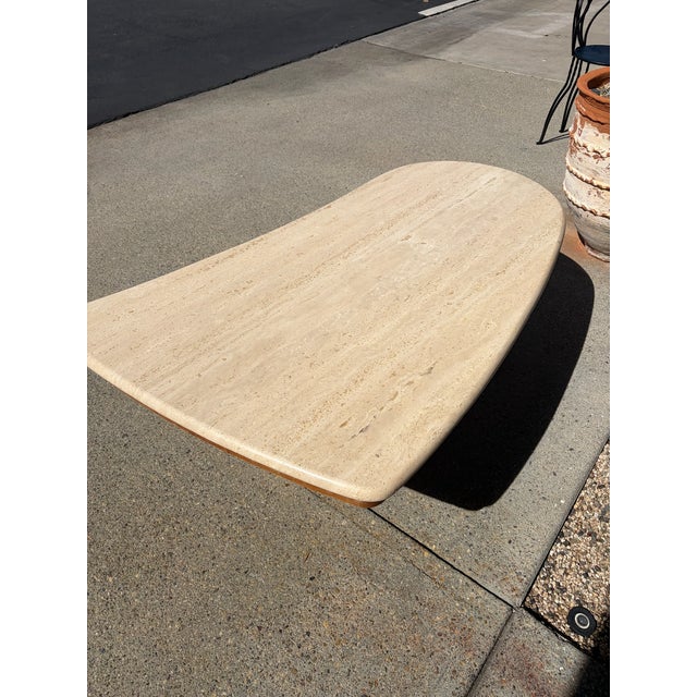 Mid Century Travertine Top Coffee Table With Sculptural Teak Wood Base For Sale - Image 10 of 13
