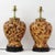 Pair of Vintage Hand Painted Yellow and Brown Tortoiseshell Pattern Porcelain Table Lamps With Wood Bases For Sale - Image 13 of 13