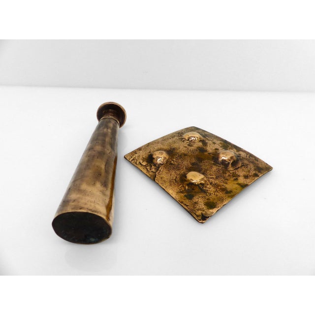 Metal Brutalist Bronze Ashtray and Candleholder, France, 1980s, Set of 2 For Sale - Image 7 of 8