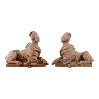 18th Century European Pair of Terracotta Sphinexes For Sale