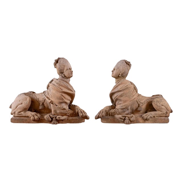 18th Century European Pair of Terracotta Sphinexes For Sale