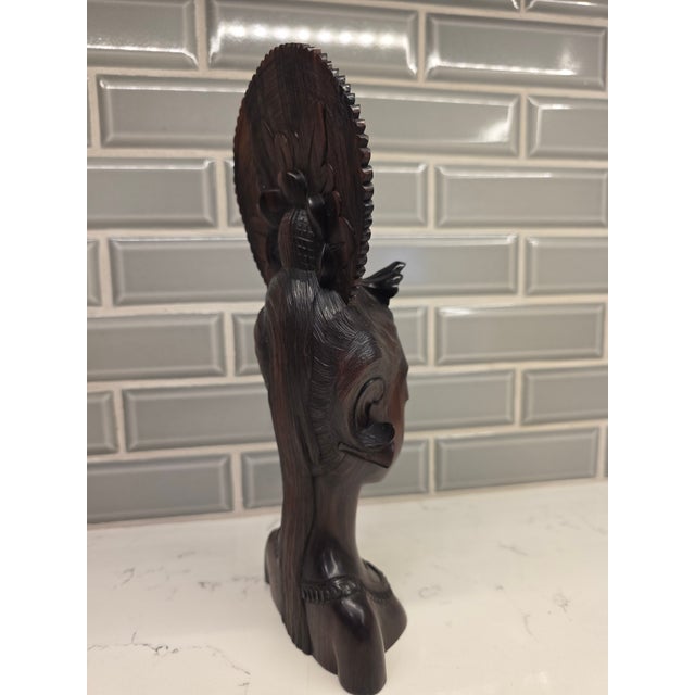 1960s Mid 20th Century Art Deco Balinese Modernist Macassar Ebony Portrait Bust Sculpture For Sale - Image 5 of 12