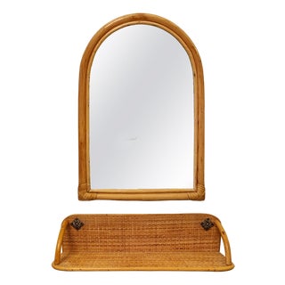 Bamboo and Rattan Mirror and Console, Italy, Set of 2 For Sale