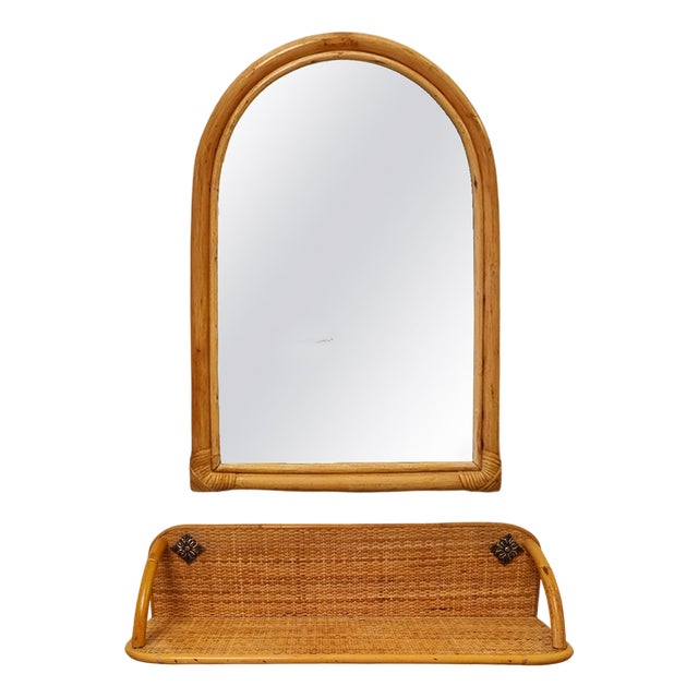 Bamboo and Rattan Mirror and Console, Italy, Set of 2 For Sale
