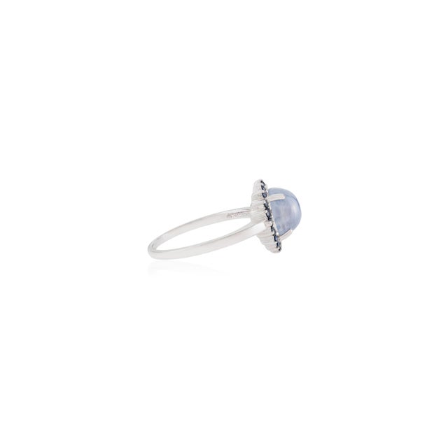 Gemstone Natural 3.07 Ct Star Sapphire Halo Ring With Blue Sapphire in 14k Gold Size 5 For Sale - Image 7 of 18