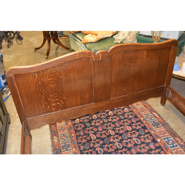 1950s 1950s Vintage Simple Lines Carved Oak Full Bed Frame W/ Shapely Legs From Europe For Sale - Image 5 of 12