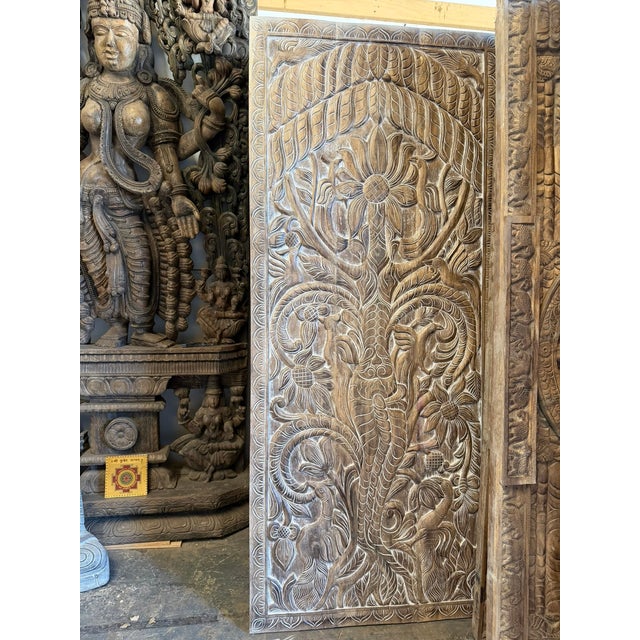Tree of Life Hand-Carved Reclaimed Wood Barn Door Panel – Rustic Bohemian Wall Art Statement 84x36 For Sale - Image 4 of 7