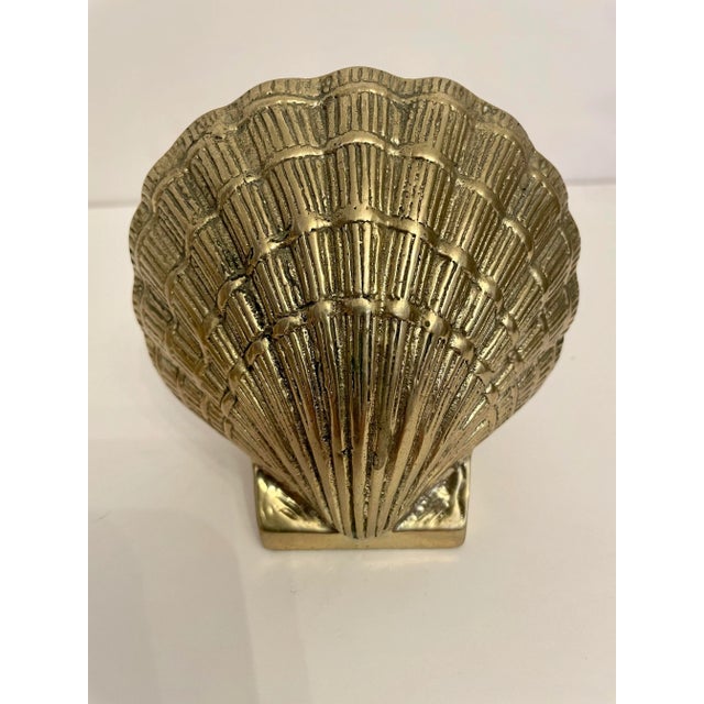 1960s Pair Brass Seashell Scallop Bookends For Sale - Image 5 of 7