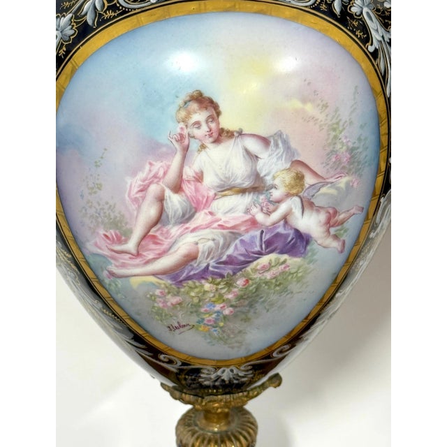 19th Century Ormolu Mounted Sevres Cobalt Urns, Now As Lamps - a Pair For Sale - Image 12 of 12