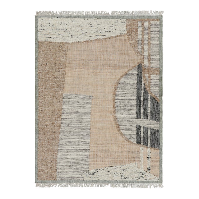 Rug & Kilim’s Abstract Flatweave with Beige, Cream, and Black Geometric Patterns - 5x8 For Sale