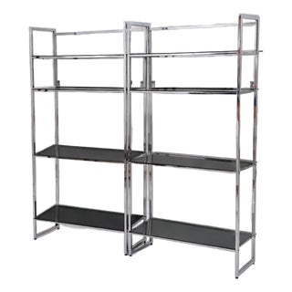 Matched Pair 1970s Chrome & Smoked-Glass Etageres 74″h – Milo Baughman Style – Estate Fresh For Sale