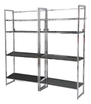 Matched Pair 1970s Chrome & Smoked-Glass Etageres 74″h – Milo Baughman Style – Estate Fresh