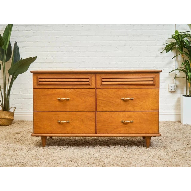 Walnut 6 Drawer Dresser With Louvered Drawers For Sale In Los Angeles - Image 6 of 12