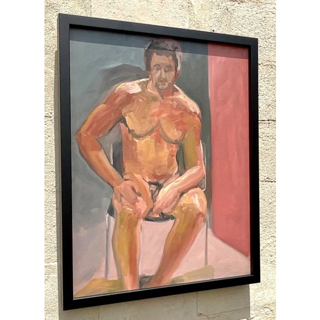 Vintage Boho Original Male Nude Painting on Canvas For Sale - Image 4 of 4