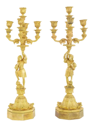 19th Century Gilt Bronze Five Arms Candelabra - a Pair