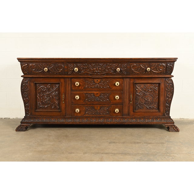 R. J. Horner Style Antique Victorian Renaissance Revival Carved Oak Sideboard Credenza or Bar Cabinet, Circa 1890s For Sale - Image 12 of 12
