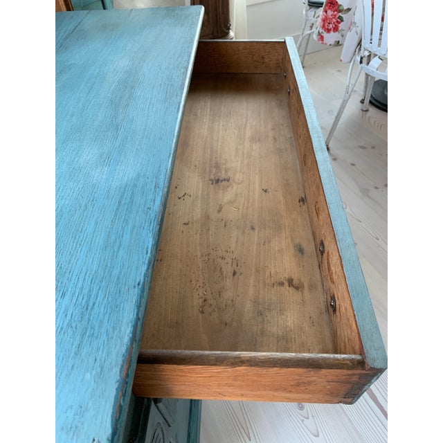Antique Oak Petite Chest of Drawers in Blue Paint For Sale - Image 12 of 12