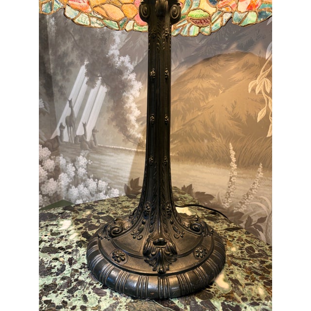 1910s Art Nouveau Wilkinson Co. Floral Stained Glass Table Lamp For Sale - Image 4 of 11