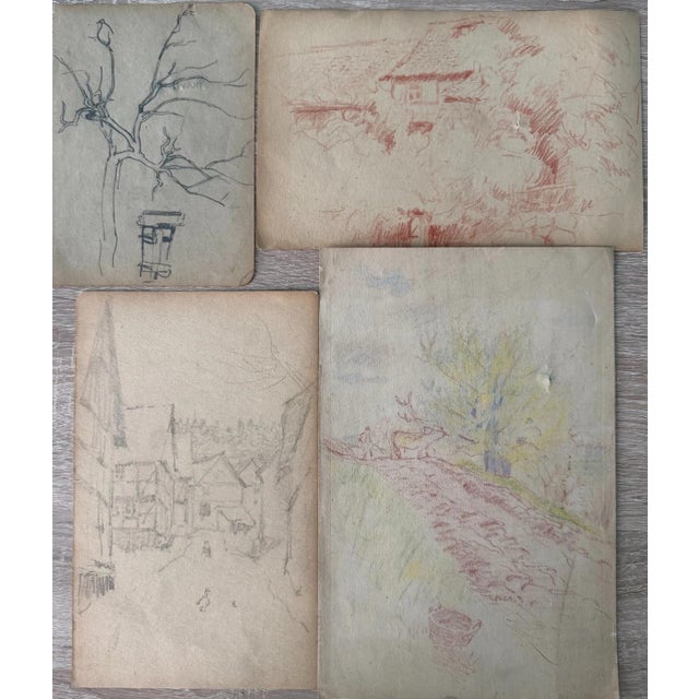 Heinrich Pforr, Landscape Village, Pencil on Paper, Set of 4 For Sale - Image 13 of 13