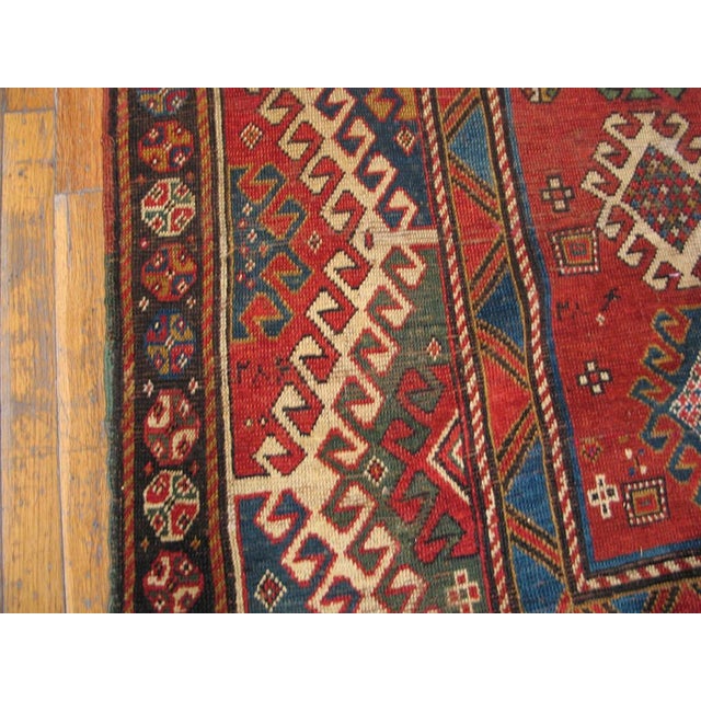 Late 19th Century 1870s Red Diamond Zig Zag Antique Caucasian Bordjalou Kazak Rug 4'3" X 7'5" Handknotted Wool Carpet For Sale - Image 5 of 8
