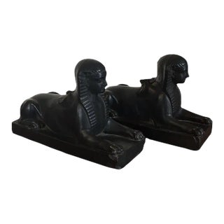 Antique 18th Century Wedgwood Black Basalt Egyptian Revival Sphinxes - a Pair For Sale