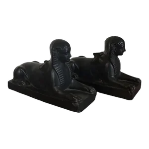 Antique 18th Century Wedgwood Black Basalt Egyptian Revival Sphinxes - a Pair