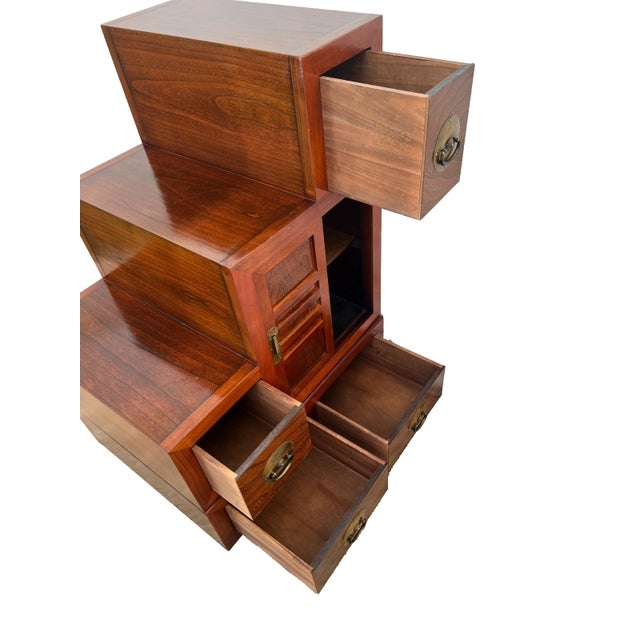 Wood 1990s Japanese Kaidan Tansu Step Chest Cabinet Pin Locks Four Pass Through Drawers 1a For Sale - Image 7 of 13