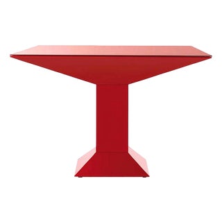 Mettsass Table in Red Metal and Glass by Ettore Sottsass For Sale