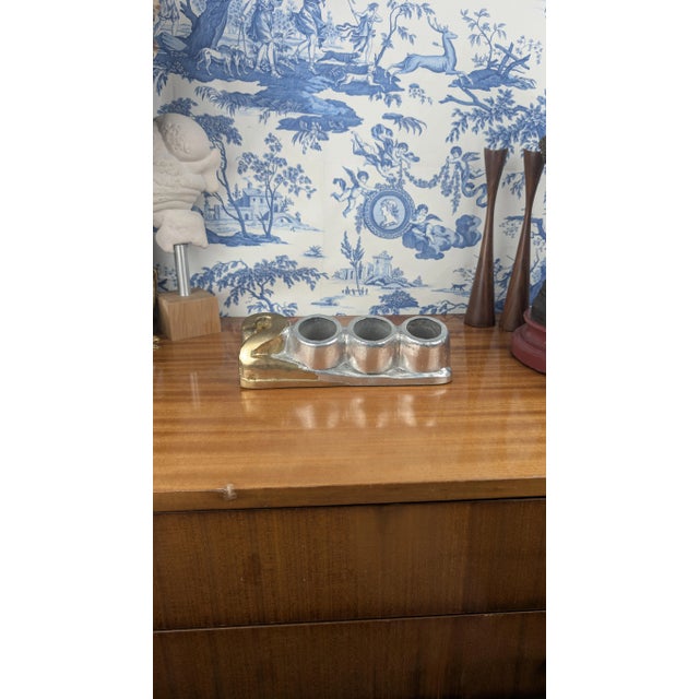 Brutalist Vintage 2000 Shape Brutalist Bronze & Aluminum Desk Organizer by David Marshall for ART 3 For Sale - Image 3 of 13