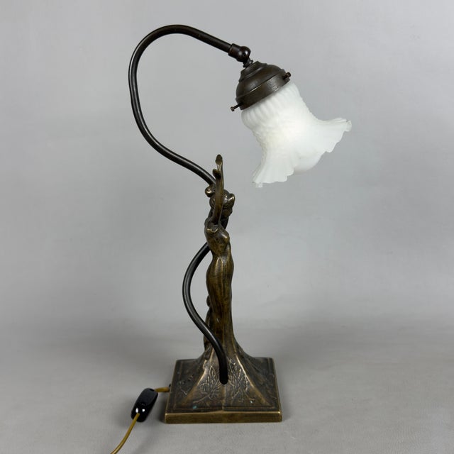 Liberty Table Lamp in Brass and Opaline Glass For Sale - Image 3 of 11