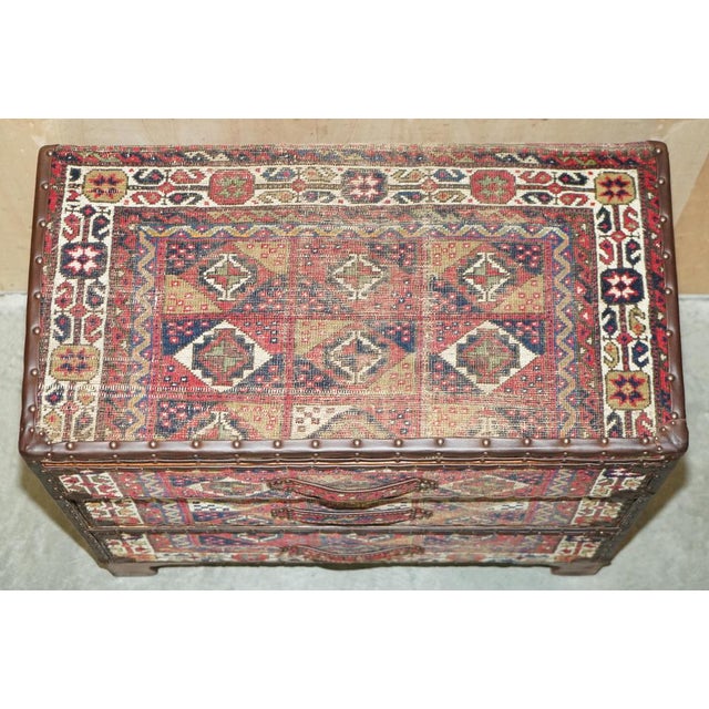 Vintage Kilim & Brown Leather Chest of Drawers For Sale - Image 11 of 18