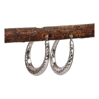 Estate Hoop Earrings in 14k Solid White Gold | Latch Back, 23x18mm For Sale