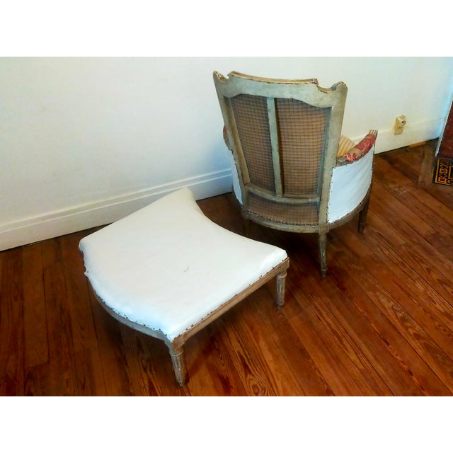Set of Antique Louis XVI Lounge Chair and Ottoman, 1700s For Sale - Image 6 of 10