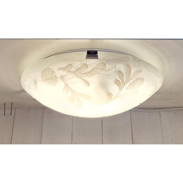 Silver Vintage Ceiling Lamp with White Frosted Glass Shade and Floral Decor by Honsel, 2000s For Sale - Image 8 of 8