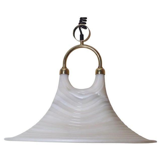 Mid-Century Modern White and Gilt Pendant Lamp with Pull Mechanism, 1970s For Sale - Image 18 of 18