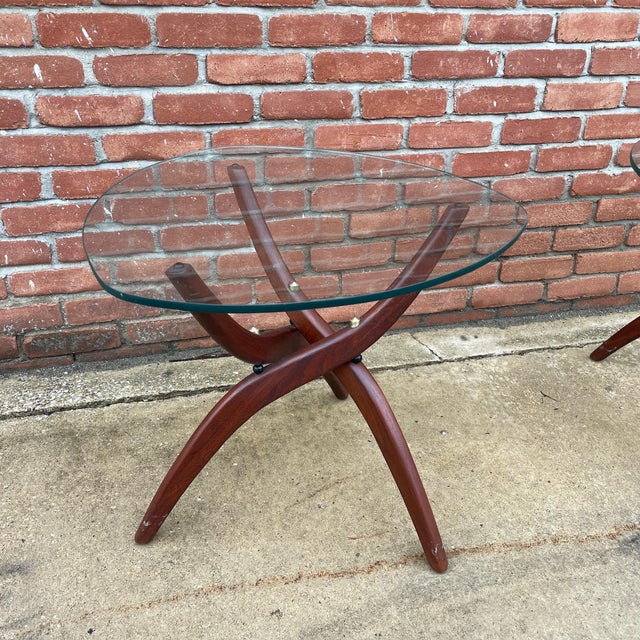 Forest Wilson Pair of Mid Century Modern Forest Wilson Walnut and Glass Side Tables For Sale - Image 4 of 11