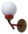 Italian Brass, Red Lacquered Metal, and Opaline Glass Globe Wall Sconce, 1950s For Sale