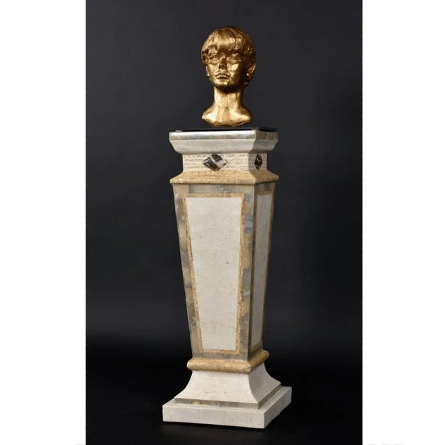 1980s Tall Neo-Deco Tessellated Stone Pedestal, Attributed to Maitland-Smith For Sale - Image 5 of 13