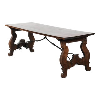 Large Antique Spanish Dining Table with Wrought Iron Base, 18th Century For Sale